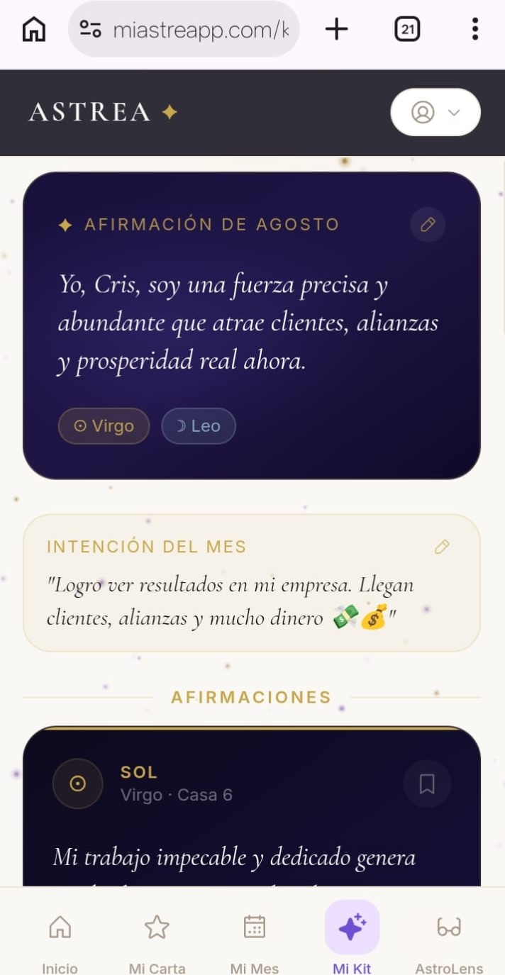 Pantalla Mi Kit de ASTREA